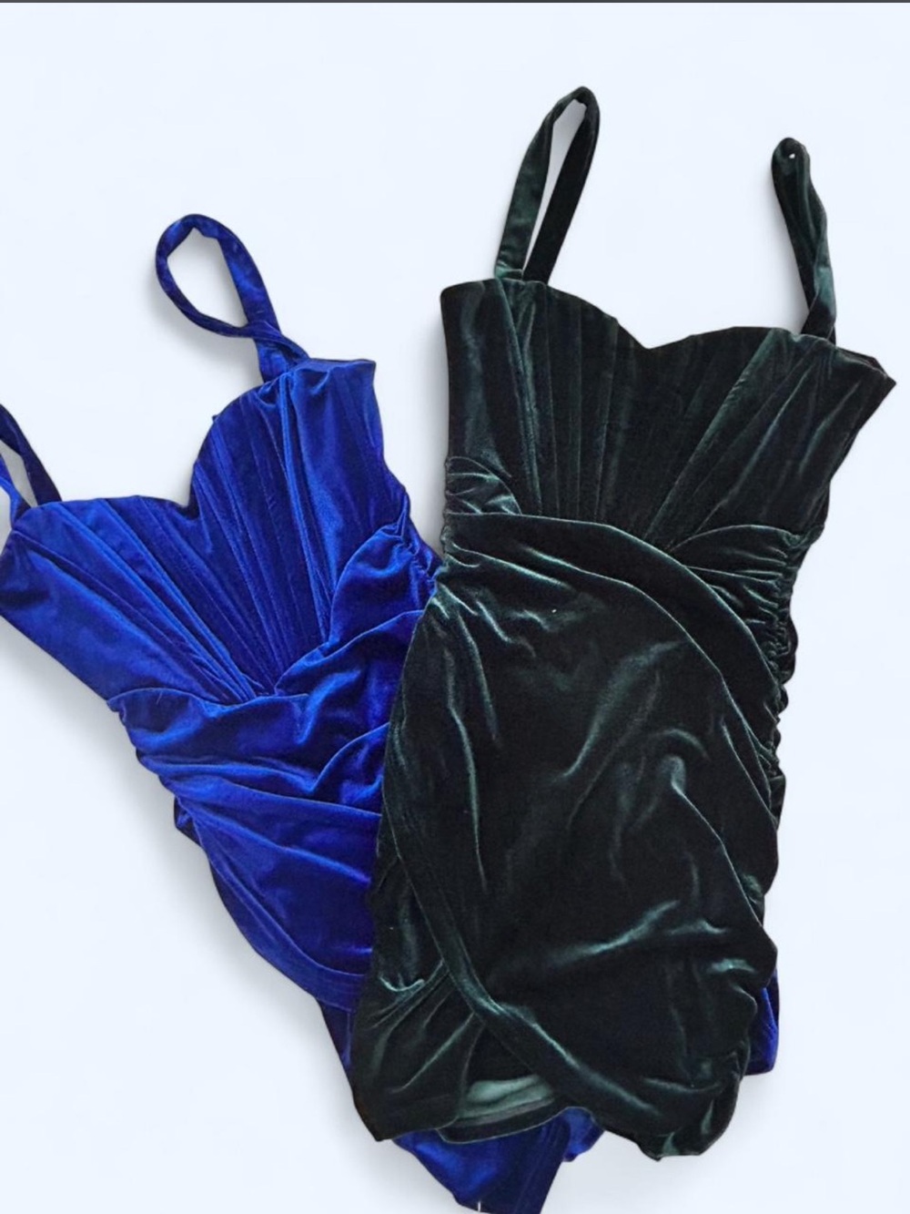 2 dresses Velvet Ruched Slip Dress in Royal Blue and Forest Green